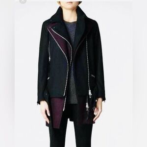 AllSaints Iggy Wool Biker Jacket zippers Belted Sz 8